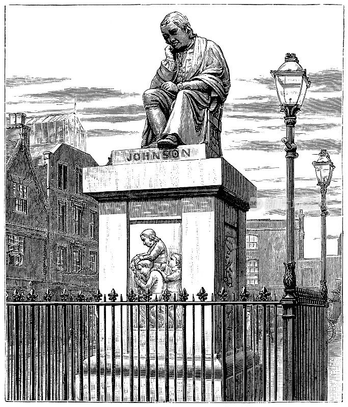 在利奇菲尔德的市场广场塞缪尔约翰逊的雕像，英国- 19世纪